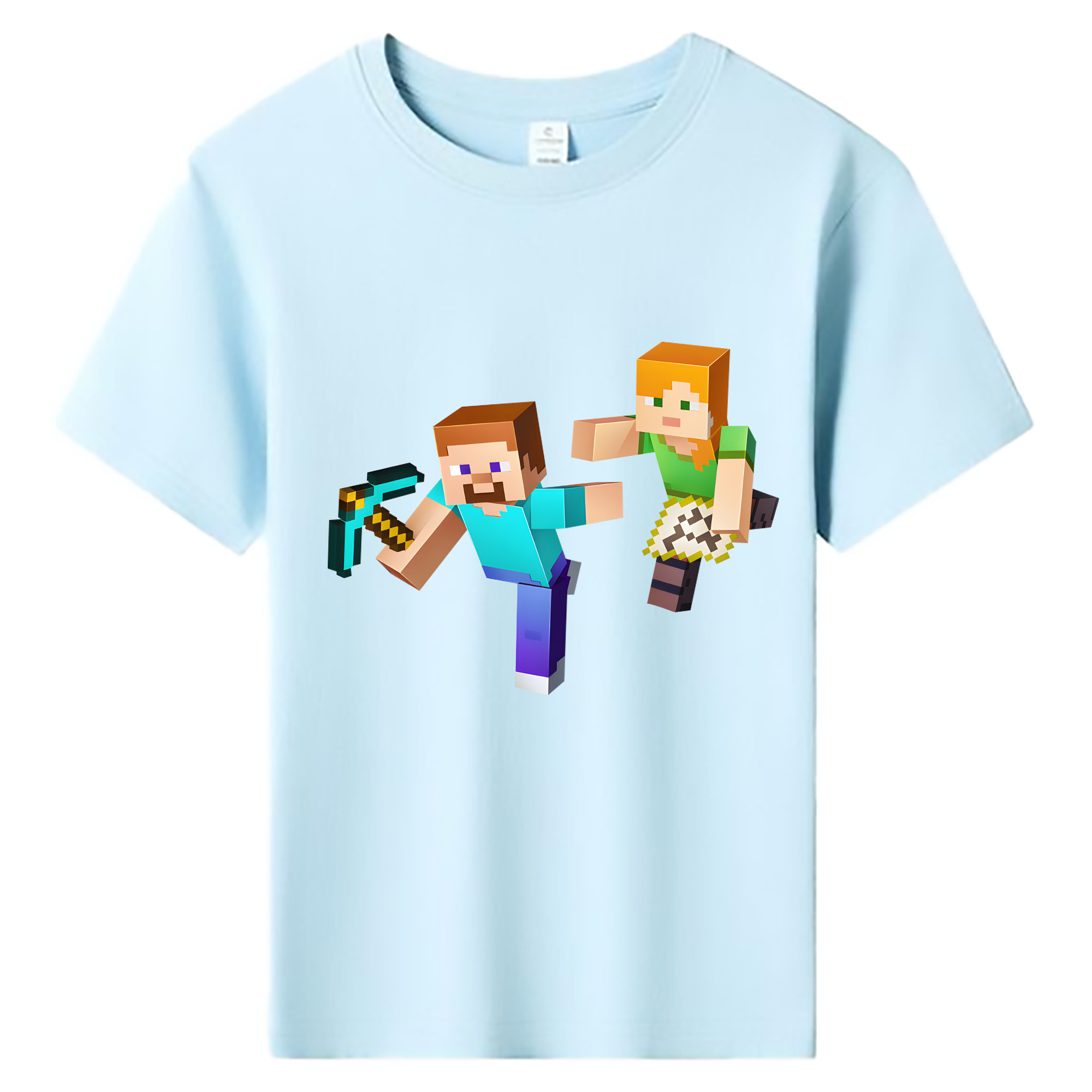 （画像用） マインクラフト ブロックの世界 Minecraft MC Block world 綿100％キッズTシャツ（フロントプリント）